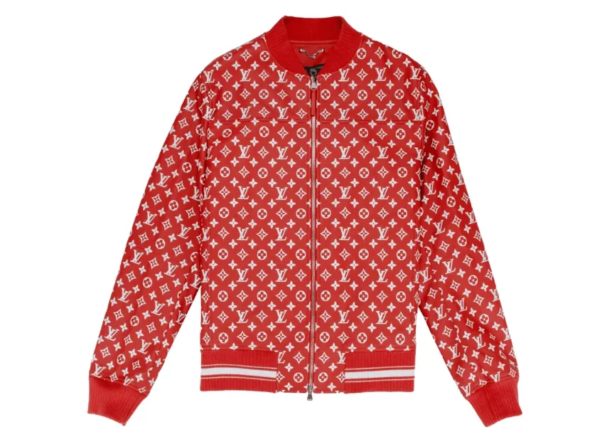 Supreme x Louis Vuitton Leather Baseball Jacket Red