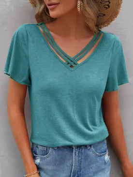 Tabitha Women's Solid Color Ruffle Sleeve Short Sleeve Top T-Shirt