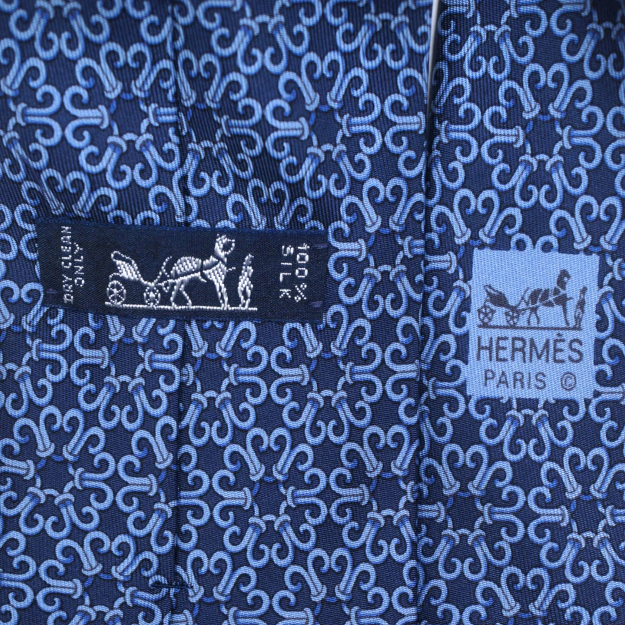 Vintage Hermes Tie Silk Twill 7787 FA Blue Necktie Made in France