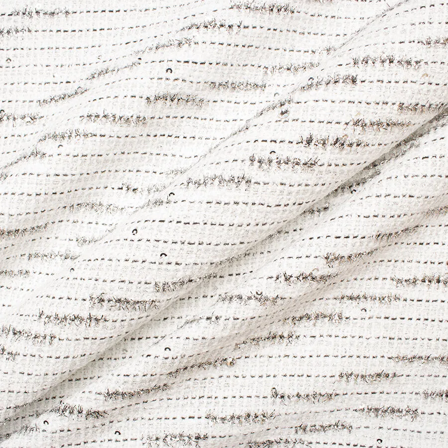 White Metallic Cotton Blend Bouclé