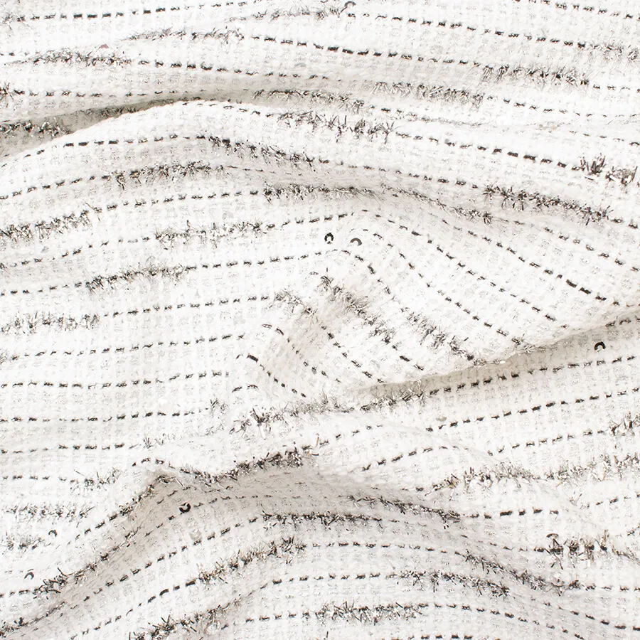 White Metallic Cotton Blend Bouclé